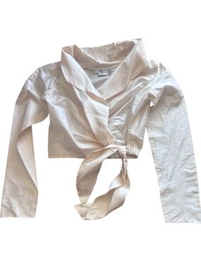 Kay Unger Silk Wrap Top Cream Ivory Tie Front Blouse Draped Collar Size 4